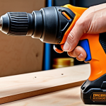**

Prompt: "Ergonomic power drill with soft grip handle, TPR material, comfortable design, workshop setting. Focus on hand gripping the drill."

**