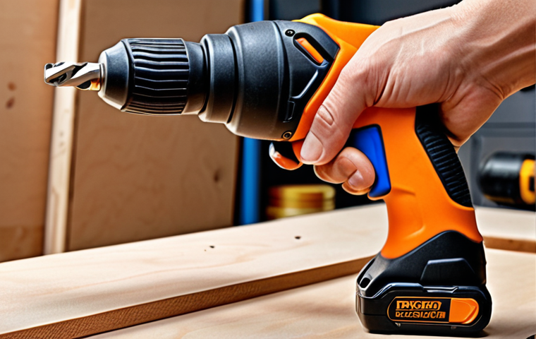 **

Prompt: "Ergonomic power drill with soft grip handle, TPR material, comfortable design, workshop setting. Focus on hand gripping the drill."

**