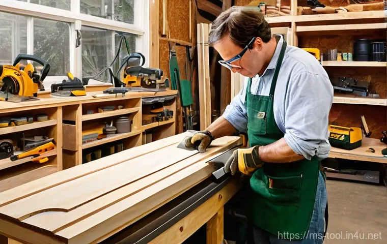 수공구와 전동공구 차이점 - **Prompt:** A dynamic side-by-side comparison of a bustling, well-lit DIY workshop. On the left, a s...