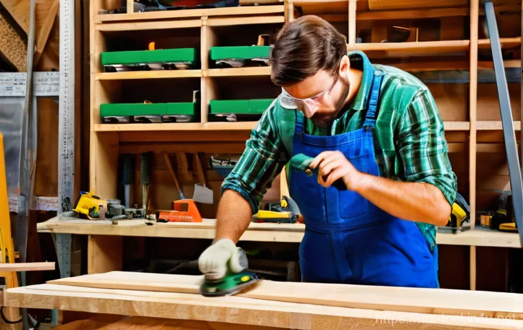 수공구와 전동공구 차이점 - **Prompt:** A dynamic side-by-side comparison of a bustling, well-lit DIY workshop. On the left, a s...